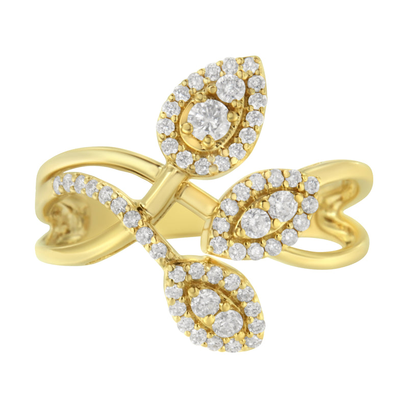 Bids.com 10K Yellow Gold 1/2 Cttw Round-Cut Diamond Layered Crossover Triple Leaf Bypass Ring (I-J Color, I1-I2 Clarity) - Size 7 Rings