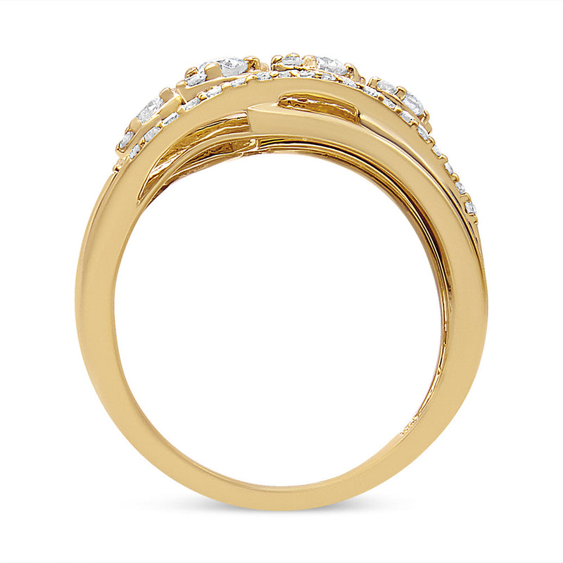 Bids.com 10K Yellow Gold 1/2 Cttw Round-Cut Multi Row Diamond Split Shank Cocktail Ring (H-I Color, SI2-I1 Clarity) - Size 7 Rings