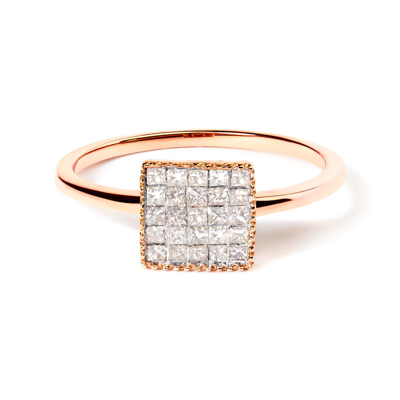 Bids.com 10K Rose Gold 1/3 Cttw Invisible Set Princess Cut Diamond Composite Square Shape Ring for Women (H-I color, I1-I2 clarity) - Size 7 Rings