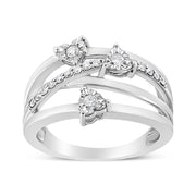 Bids.com .925 Sterling Silver 1/5 Cttw Miracle-Set Diamond Heart Cross-Over Bypass Ring (I-J Color, I2-I3 Clarity) - Size 7 Rings