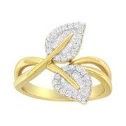 Bids.com 10K Yellow Gold 3/8 Cttw Round and Baguette-Cut Diamond Leaf Cocktail Ring - Size 7 (I-J Color, I1-I2 Clarity) Rings