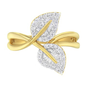 Bids.com 10K Yellow Gold 3/8 Cttw Round and Baguette-Cut Diamond Leaf Cocktail Ring - Size 7 (I-J Color, I1-I2 Clarity) Rings