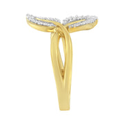Bids.com 10K Yellow Gold 3/8 Cttw Round and Baguette-Cut Diamond Leaf Cocktail Ring - Size 7 (I-J Color, I1-I2 Clarity) Rings