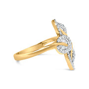 Bids.com 18K Yellow Gold Plated .925 Sterling Silver 1/2 Cttw Baguette and Round Diamond Bypass Triple Leaf Ring (I-J Color, I1-I2 Clarity) - Size 5 Rings