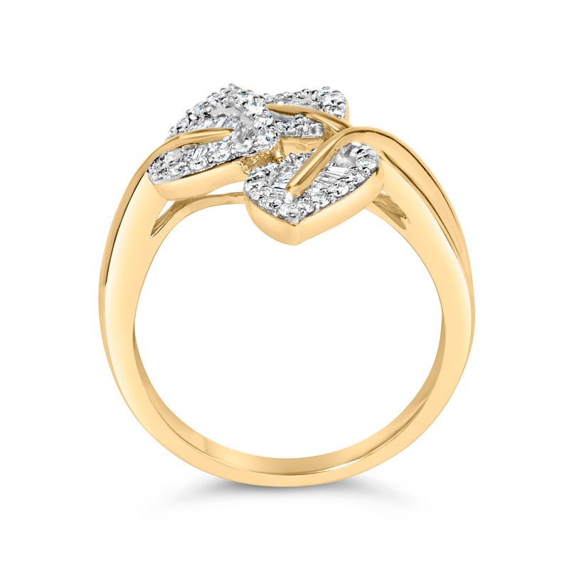 Bids.com 10k Yellow and White Gold 1/2 Cttw Baguette and Round Diamond Bypass Triple Leaf Ring (I-J Color, I1-I2 Clarity) - Size 7 Rings