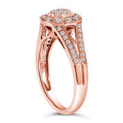 Bids.com 14K Rose Gold Plated .925 Sterling Silver 1/2 Cttw Pave Diamond Halo Cluster Split Shank Cocktail Ring (I-J Color, I1-I2 Clarity) - Size 6 Rings