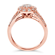 Bids.com 14K Rose Gold Plated .925 Sterling Silver 1/2 Cttw Pave Diamond Halo Cluster Split Shank Cocktail Ring (I-J Color, I1-I2 Clarity) - Size 6 Rings