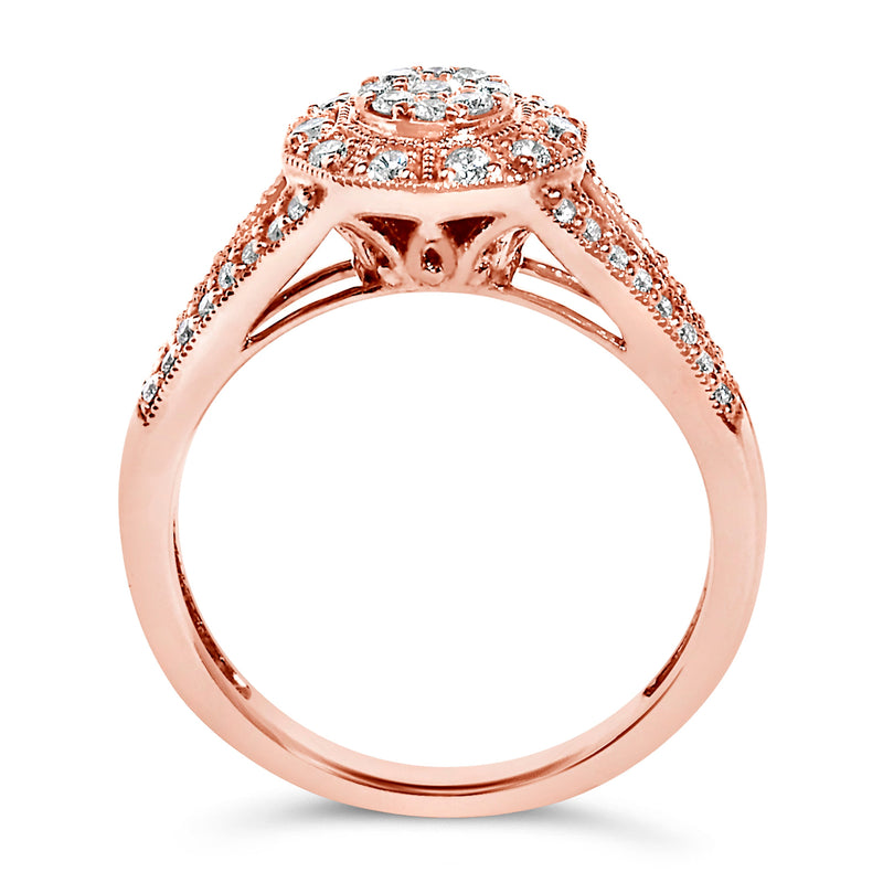 Bids.com 14K Rose Gold Plated .925 Sterling Silver 1/2 Cttw Pave Diamond Halo Cluster Split Shank Cocktail Ring (I-J Color, I1-I2 Clarity) - Size 6 Rings