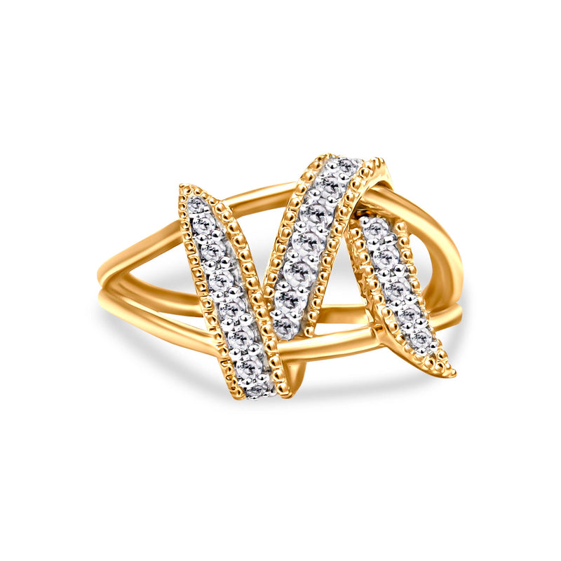 Bids.com 14K Yellow Gold Plated .925 Sterling Silver 1/4 Cttw Diamond Interlocking Bypass Ring (I-J Color, I1-I2 Clarity) - Size 7 Rings