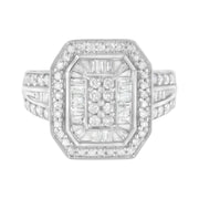 Bids.com .925 Sterling Silver Round and Baguette Diamond Cathedral Ring (0.75 Cttw, H-I Color, I2-I3 Clarity) - Size 7 Rings