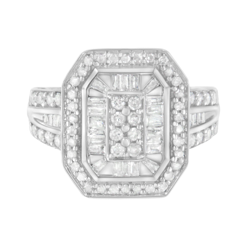 Bids.com .925 Sterling Silver Round and Baguette Diamond Cathedral Ring (0.75 Cttw, H-I Color, I2-I3 Clarity) - Size 7 Rings
