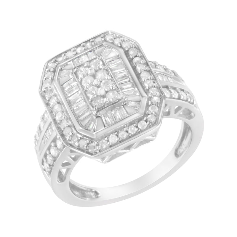 Bids.com .925 Sterling Silver Round and Baguette Diamond Cathedral Ring (0.75 Cttw, H-I Color, I2-I3 Clarity) - Size 7 Rings