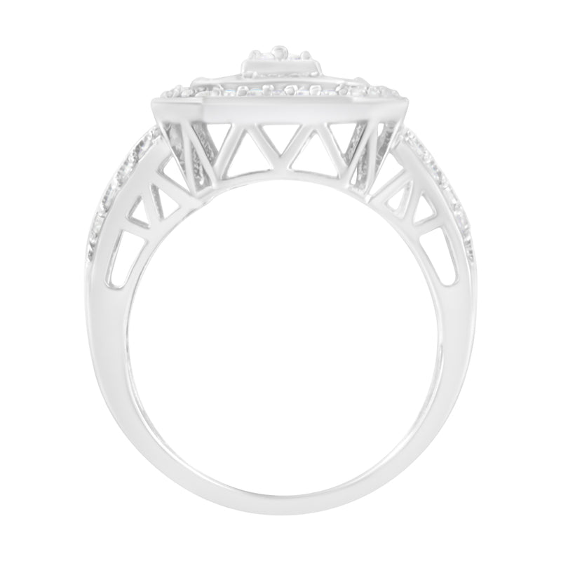 Bids.com .925 Sterling Silver Round and Baguette Diamond Cathedral Ring (0.75 Cttw, H-I Color, I2-I3 Clarity) - Size 7 Rings