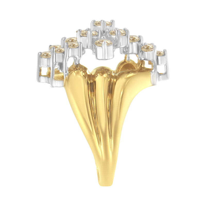 Bids.com 10K Yellow Gold 1 1/2 Cttw Diamond Cluster Tapered Shank Cocktail Ring Cocktail Ring (I-J Color, I1-I2 Clarity) - Ring Size 7 Rings