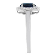 Bids.com 10K White Gold 1/5 Cttw Round Diamond and Prong Set 7MM Created Blue Sapphire Halo Cocktail Ring (H-I Color, I1-I2 Clarity) - Size 7 Rings