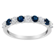 Bids.com 10KT White Gold 1/2 cttw Diamond and 3MM Created Blue Sapphire Gemstone Band Ring (H-I, I1-I2) - Size 7 Rings