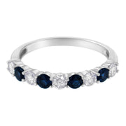 Bids.com 10KT White Gold 1/2 cttw Diamond and 3MM Created Blue Sapphire Gemstone Band Ring (H-I, I1-I2) - Size 7 Rings