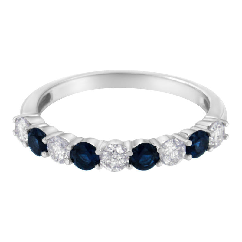 Bids.com 10KT White Gold 1/2 cttw Diamond and 3MM Created Blue Sapphire Gemstone Band Ring (H-I, I1-I2) - Size 7 Rings