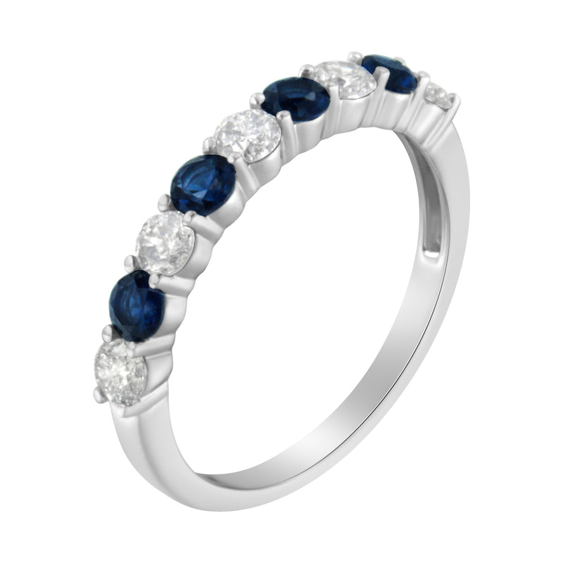 Bids.com 10KT White Gold 1/2 cttw Diamond and 3MM Created Blue Sapphire Gemstone Band Ring (H-I, I1-I2) - Size 7 Rings