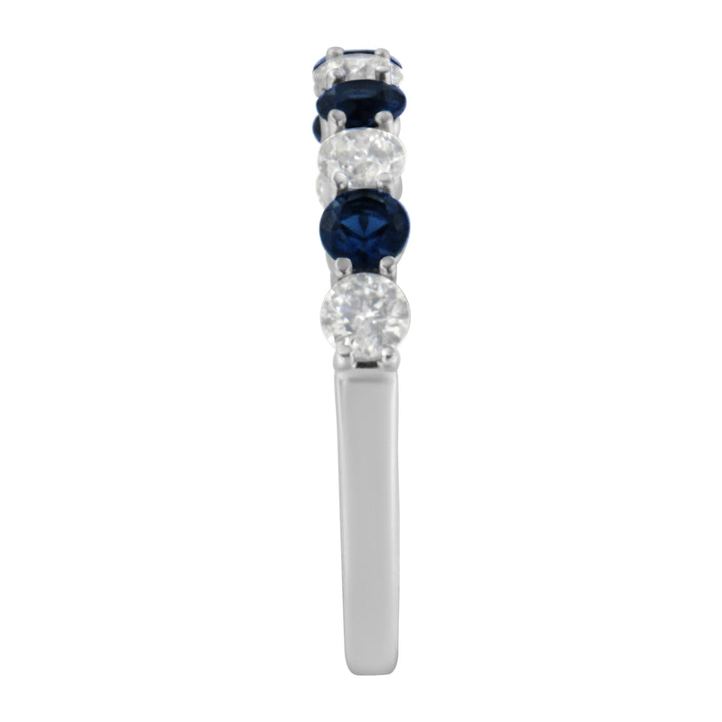 Bids.com 10KT White Gold 1/2 cttw Diamond and 3MM Created Blue Sapphire Gemstone Band Ring (H-I, I1-I2) - Size 7 Rings