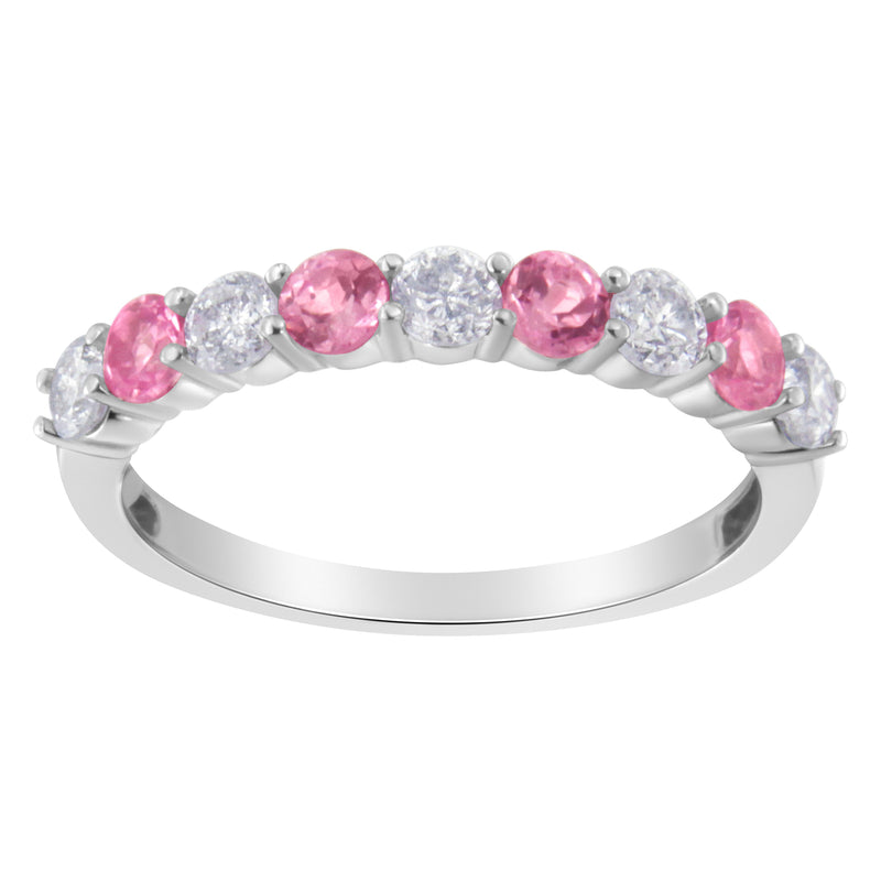 Bids.com 10KT White Gold 1/2 cttw Diamond and 3MM Created Blue Sapphire Gemstone Band Ring (H-I, I1-I2) - Size 7 Rings