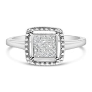 Bids.com .925 Sterling Silver 1/5 Cttw Invisible Set Princess Cut Diamond Promise Ring with Beaded Halo (H-I Color, I1-I2 Clarity) - Ring Size 7 Rings