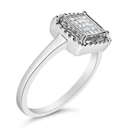 Bids.com .925 Sterling Silver 1/5 Cttw Invisible Set Princess Cut Diamond Promise Ring with Beaded Halo (H-I Color, I1-I2 Clarity) - Ring Size 7 Rings