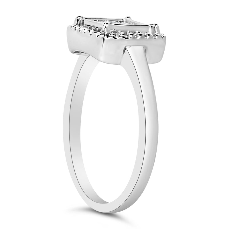 Bids.com .925 Sterling Silver 1/5 Cttw Invisible Set Princess Cut Diamond Promise Ring with Beaded Halo (H-I Color, I1-I2 Clarity) - Ring Size 7 Rings