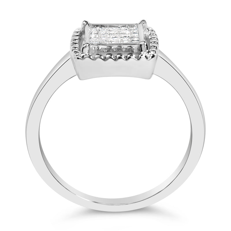 Bids.com .925 Sterling Silver 1/5 Cttw Invisible Set Princess Cut Diamond Promise Ring with Beaded Halo (H-I Color, I1-I2 Clarity) - Ring Size 7 Rings