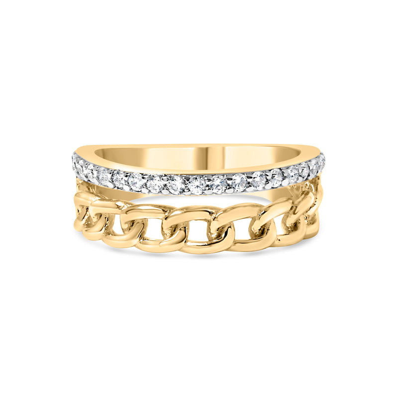 Bids.com 10K Yellow Gold 1/5 Cttw Diamond Cuban Link Ring Band (I-J Color, I2-I3 Clarity) - Size 7 Rings