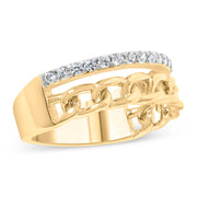Bids.com 10K Yellow Gold 1/5 Cttw Diamond Cuban Link Ring Band (I-J Color, I2-I3 Clarity) - Size 7 Rings