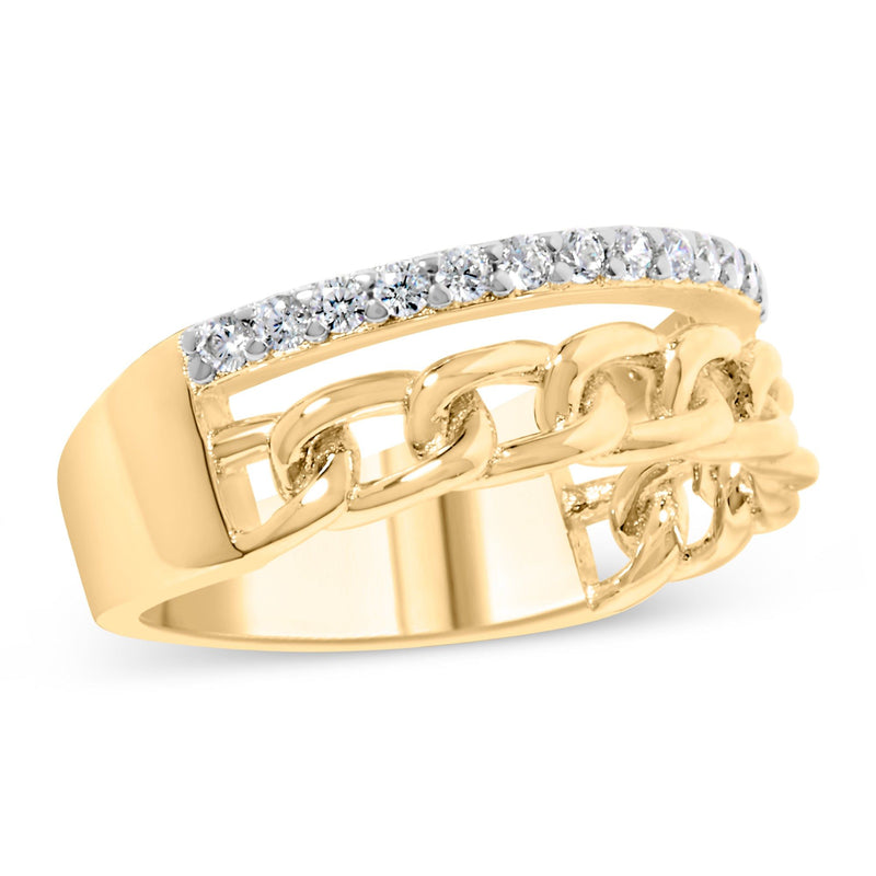 Bids.com 10K Yellow Gold 1/5 Cttw Diamond Cuban Link Ring Band (I-J Color, I2-I3 Clarity) - Size 7 Rings