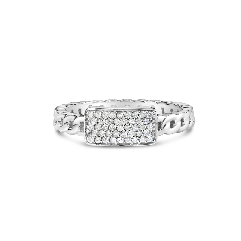 Bids.com .925 Sterling Silver 1/5 Cttw Diamond ID and Cuban Link Band Ring (I-J Color, I2-I3 Clarity) - Ring Size 6 Rings