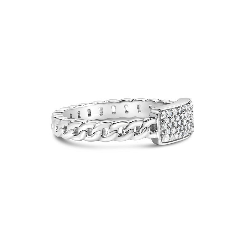 Bids.com .925 Sterling Silver 1/5 Cttw Diamond ID and Cuban Link Band Ring (I-J Color, I2-I3 Clarity) - Ring Size 6 Rings