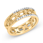 Bids.com 10K Yellow Gold 1/5 Cttw Diamond Two Row Cuban Link Ring (I-J Color, I2-I3 Clarity) - Size 7 Rings