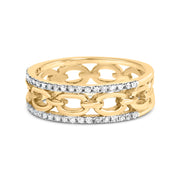 Bids.com 10K Yellow Gold 1/5 Cttw Diamond Two Row Cuban Link Ring (I-J Color, I2-I3 Clarity) - Size 7 Rings