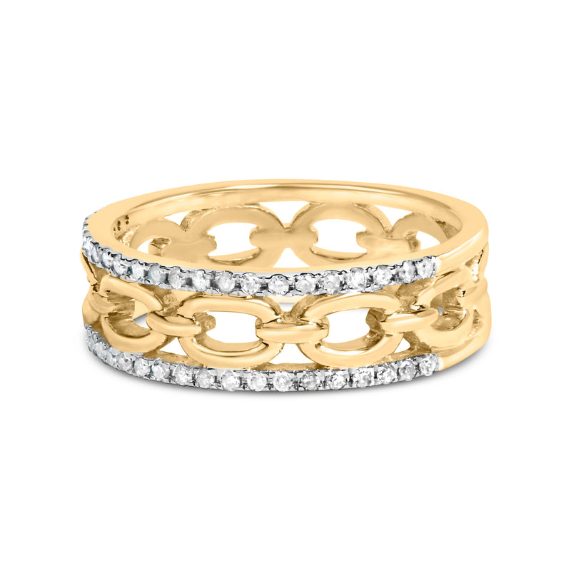 Bids.com 10K Yellow Gold 1/5 Cttw Diamond Two Row Cuban Link Ring (I-J Color, I2-I3 Clarity) - Size 7 Rings