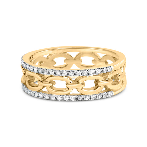 Bids.com 10K Yellow Gold 1/5 Cttw Diamond Two Row Cuban Link Ring (I-J Color, I2-I3 Clarity) - Size 7 Rings