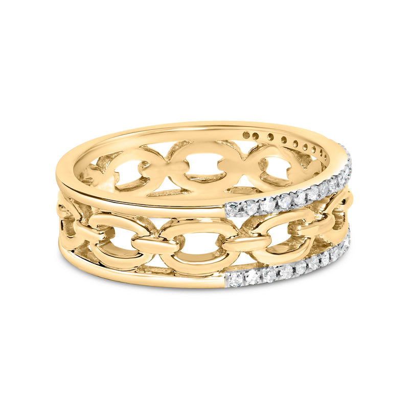 Bids.com 10K Yellow Gold 1/5 Cttw Diamond Two Row Cuban Link Ring (I-J Color, I2-I3 Clarity) - Size 7 Rings