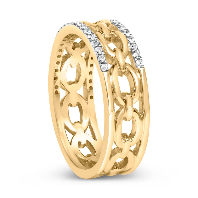 Bids.com 10K Yellow Gold 1/5 Cttw Diamond Two Row Cuban Link Ring (I-J Color, I2-I3 Clarity) - Size 7 Rings