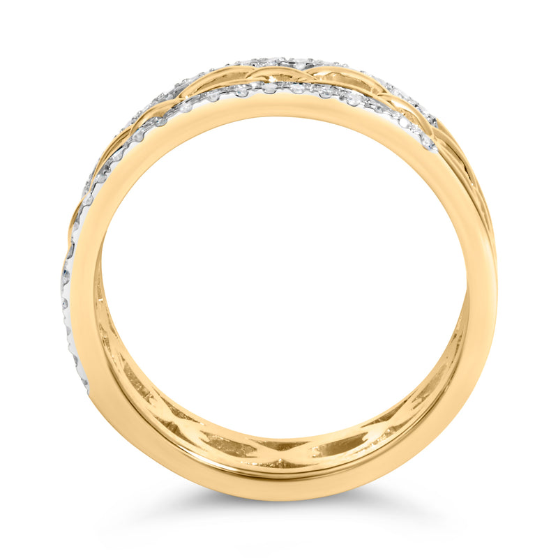 Bids.com 10K Yellow Gold 1/5 Cttw Diamond Two Row Cuban Link Ring (I-J Color, I2-I3 Clarity) - Size 7 Rings