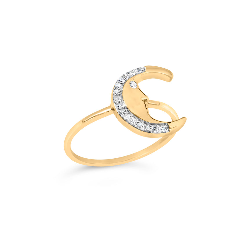 Bids.com 10K Yellow Gold 1/10 Cttw Diamond Crescent Moon Ring (I-J Color, I1-I2 Clarity) - Ring Size 6 Rings