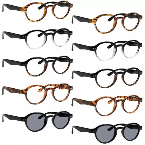 eyekeeper.com 10 Pack Vintage Round Reading Glasses Retro Readers R070 Eyeglasses