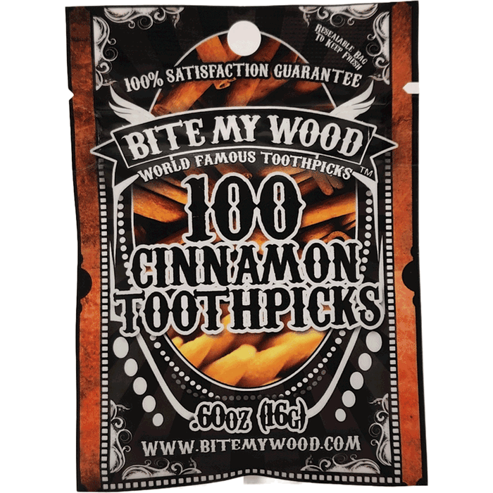 2 Pack BiteMyWood Cinnamon and Mint Flavored Birchwood Toothpicks in 100 Qty Plastic Reusable Bags