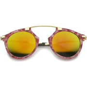 zeroUV Arched Marble Pattern P3 Mirrored Lens Round Sunglasses A218 Sunglasses