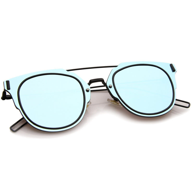 zeroUV Minimal Wire Inner Rim Flat Color Mirror Lens Sunglasses A361 Sunglasses