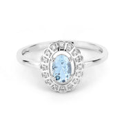 Bids.com 0.44 Carat Genuine Aquamarine and White Diamond 14K White Gold Ring Rings