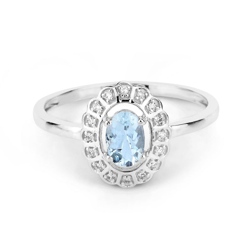 Bids.com 0.44 Carat Genuine Aquamarine and White Diamond 14K White Gold Ring Rings