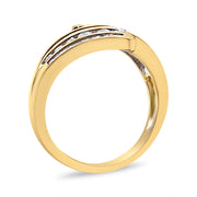 Bids.com 10K Yellow Gold 1 Cttw Round and Baguette-Cut Diamond Multi Row Bypass Ring Band (H-I Color, I1-I2 Clarity) - Ring Size 7 Rings