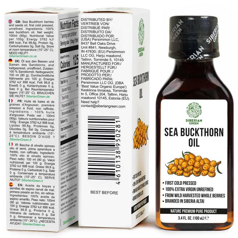 SiberianGreen.com Siberian Sea Buckthorn Oil | 100% Extra Virgin Cold Pressed | 100ml Cooking Oils